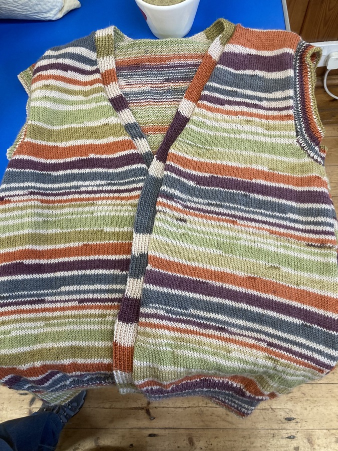 Sleeveless cardigan made by Jan P for Caroline’s daughter